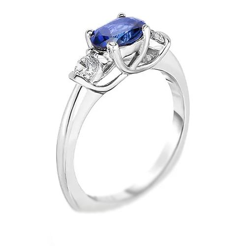 Ring met 3 stenen diamanten en blauwe saffieren 2,25 karaat gouden U-tandinstelling - harrychadent.nl