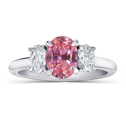 Ring met 3 stenen roze saffier met diamanten 3.50 karaat witgoud 14K