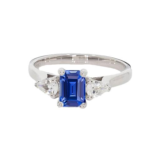 Ring met 3 stenen voor dames Emerald Ceylon Sapphire & Pear Diamonds 2 karaat - harrychadent.nl