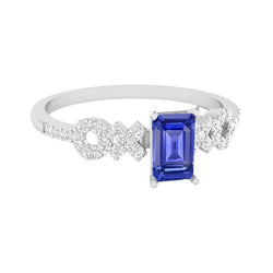 Ring met blauwe saffier en smaragd 2,50 karaat XO-stijl witgoud 14K