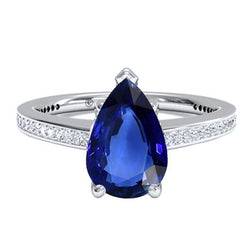 Ring met diamanten voor dames, blauwe saffier, witgoud 14K 4,50 karaat