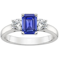 Ring met drie stenen Smaragd Sri Lankaanse saffier en diamanten 3,50 karaat