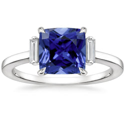 Ring met drie stenen diamanten blauwe saffier 3,25 karaat witgoud