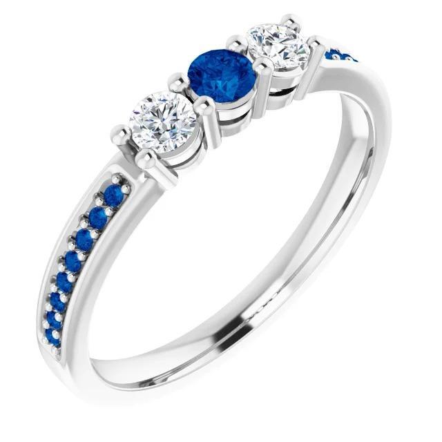 Ring met drie stenen stijl diamant en saffier 1,50 karaat witgoud 14K - harrychadent.nl