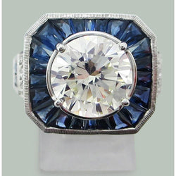 Ring met ronde diamanten en saffier uit Sri Lanka 6,50 karaat witgoud 14K