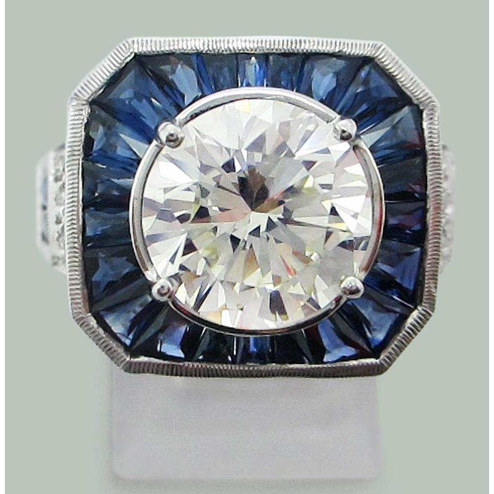 Ring met ronde diamanten en saffier uit Sri Lanka 6,50 karaat witgoud 14K - harrychadent.nl