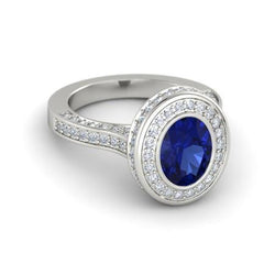 Ring set 3.40 Ct Halo Ceylon saffier en diamanten ring