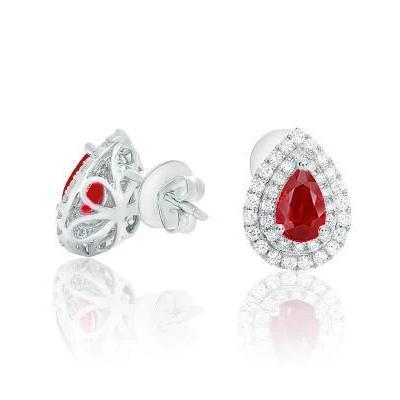 Robijn Met Halo Diamant Dames Stud Earring 4.20 Carat WG 14K - harrychadent.nl