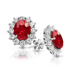 Robijn en diamant 7 karaat rode Stud Halo oorbel witgouden sieraden