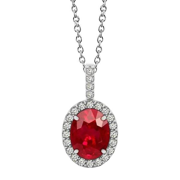 Robijn en diamanten hanger ketting 4.50 ct 14K witgoud - harrychadent.nl