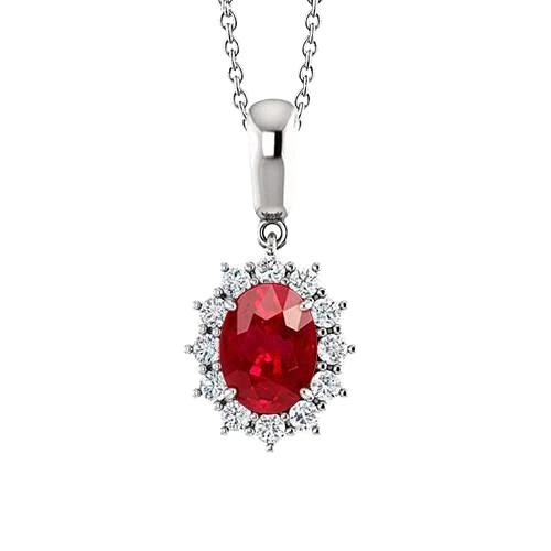 Rode Ovale Robijn Met Diamanten Halsketting Hanger 2.60 Karren Goud 14K - harrychadent.nl