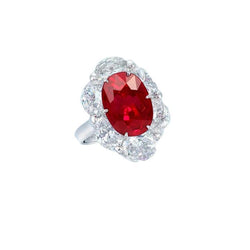 Rode Robijn Met Halo Diamanten Ring Wit Goud 14K 5.25 Ct Edelsteen Nieuw