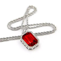Rode Robijn smaragd  Geslepen & Ronde Diamanten Hanger Ketting 7,35 Ct. WG 14K