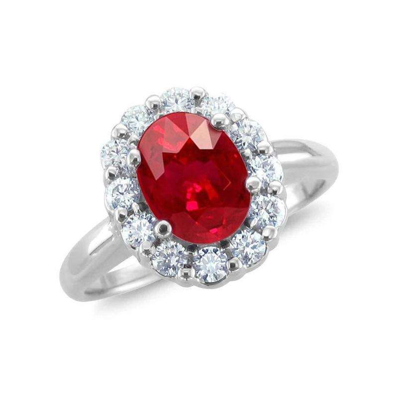 Rode natuurlijke Ruby Halo diamanten trouwring wit goud 14K 6.5 Ct - harrychadent.nl
