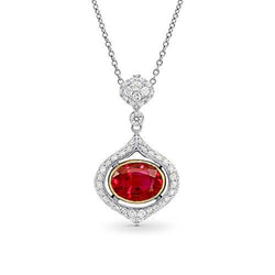 Rode ovaal geslepen robijn met diamanten halsketting hanger 2 karaat sieraden