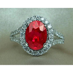Rode ovale robijn met accenten diamanten trouwring 6,75 karaat witgoud
