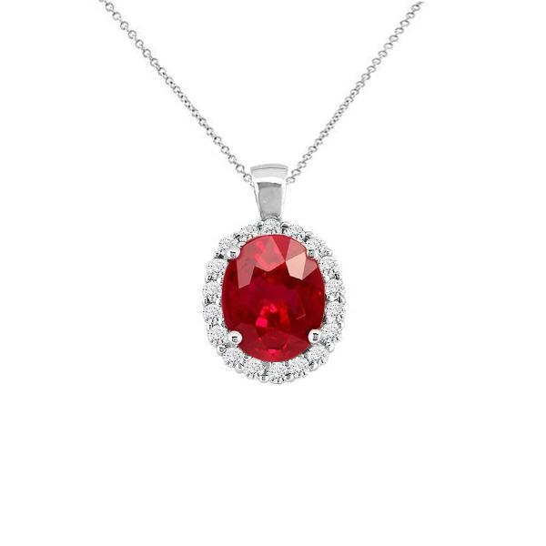 Rode robijn en diamanten 6 karaat hanger ketting wit goud 14K - harrychadent.nl