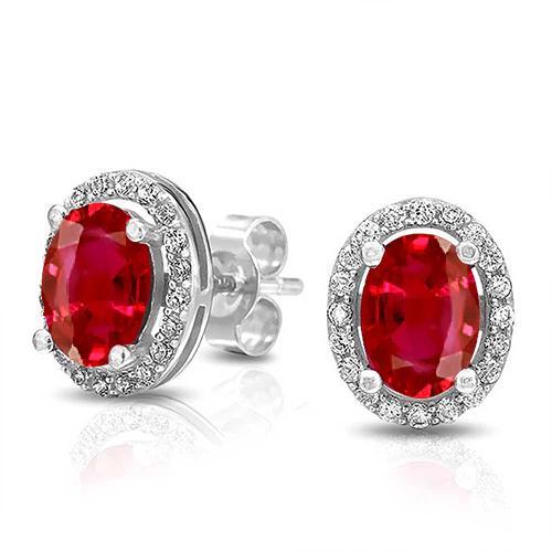 Rode robijn en diamanten Stud Halo Lady Earring gouden sieraden 3,42 karaat - harrychadent.nl