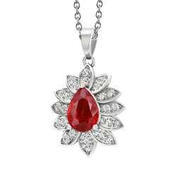 Rode robijn en diamanten dame hanger ketting 3.75 karaat WG 14K