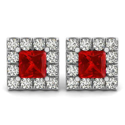 Rode robijn en diamanten oorbellen van 6 kt 14k witgoud