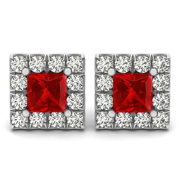 Rode robijn en diamanten oorbellen van 6 kt 14k witgoud - harrychadent.nl