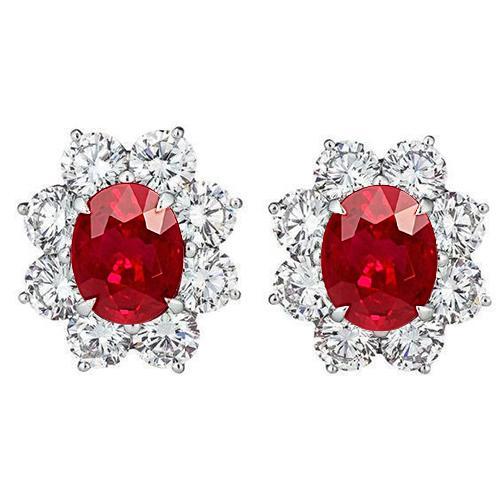 Rode robijn en diamanten oorknopjes 5,40 karaat Halo edelsteen sieraden - harrychadent.nl