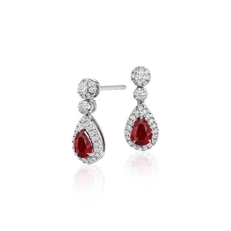 Rode robijn en diamanten vrouwen bungelen oorbel goud 14K 2,58 Ct - harrychadent.nl