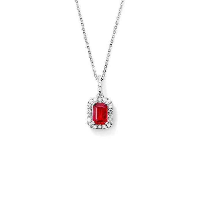 Rode robijn met diamanten 4 karaat hanger ketting 14K witgoud - harrychadent.nl