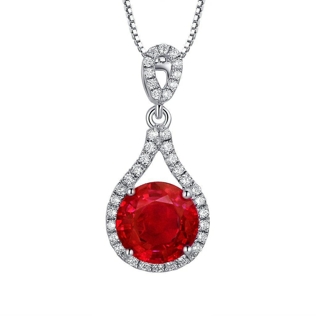 Rode robijn met diamanten halsketting hanger 1,75 karaat witgoud 14K - harrychadent.nl