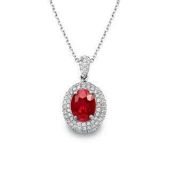 Rode robijn met diamanten hanger ketting 3 karaat witgoud 14K