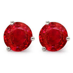 Rode ronde geslepen Ruby Stud Earring 3,50 karaat witgoud 14K