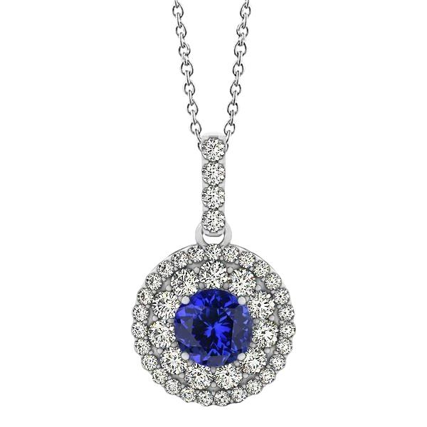Rond briljant geslepen tanzaniet van 3 ct met diamanten hanger witgoud - harrychadent.nl