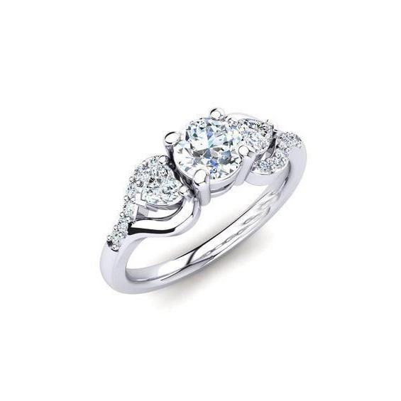 Rond en hart geslepen 3 karaat Diamant met accenten Drie stenen ring Nieuw - harrychadent.nl