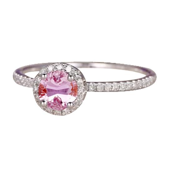 Rond geslepen 10.75 karaat roze kunziet met diamanten ring wit goud 14k - harrychadent.nl