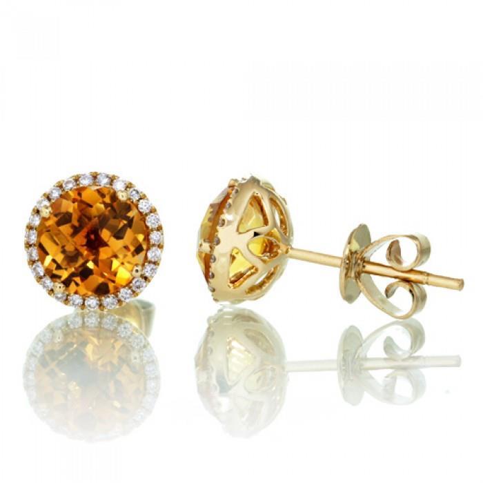 Rond geslepen 30,80 ct Citrien en diamanten Lady Studs Earring 14K goud - harrychadent.nl