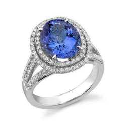 Rond geslepen 4,20 karaat tanzaniet en diamanten trouwring 14K Wg
