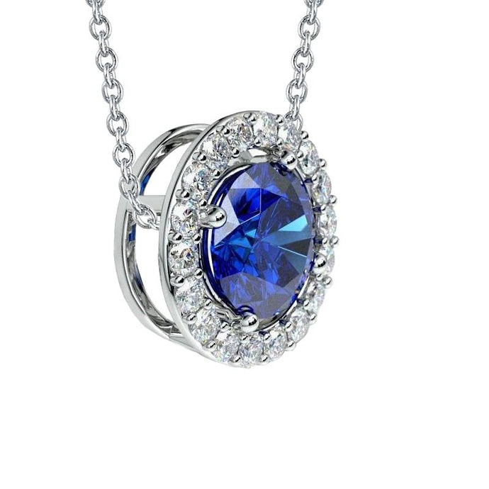 Rond geslepen 4,75 ct. Saffier Met Diamanten Hanger Ketting Wit - harrychadent.nl