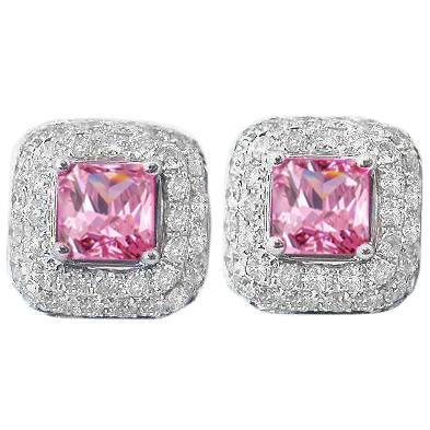 Rond geslepen 5 ct. Roze Saffier Met Diamanten Studs Oorbel Goud 14K - harrychadent.nl