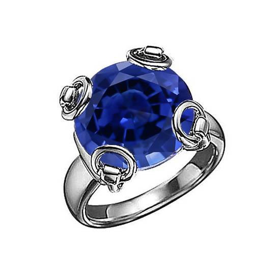 Rond geslepen Ceylon Sapphire Solitaire Ring 7.01 Ct. Wit goud 14K - harrychadent.nl