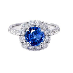 Rond geslepen Sri Lanka saffier diamanten ring goud 14K 1.50 karaat