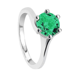 Rond geslepen groene smaragd Solitaire 3 karaats ring goud wit 14K