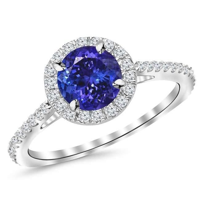 Rond geslepen tanzaniet en diamanten ring van 9,85 ct, 14 kt witgoud - harrychadent.nl