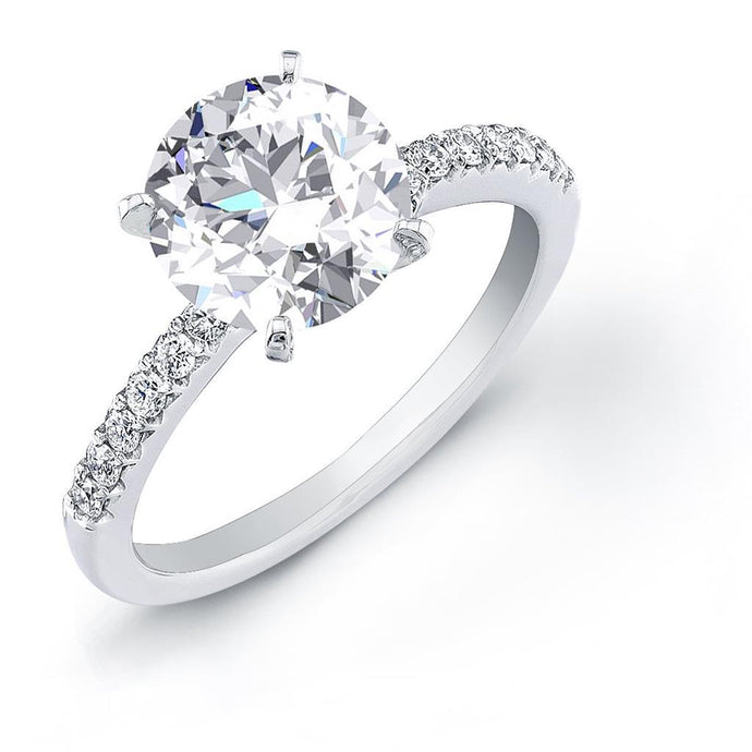 Rond Geslepen 2 Karaat Echt Diamanten Solitaire Ring Met Accenten Wit Goud 14K