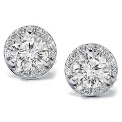 Rond Geslepen 3.80 Karaat Echte Natuurlijke uit de aarde gewonnen Diamanten Dames Oorknoppen Halo