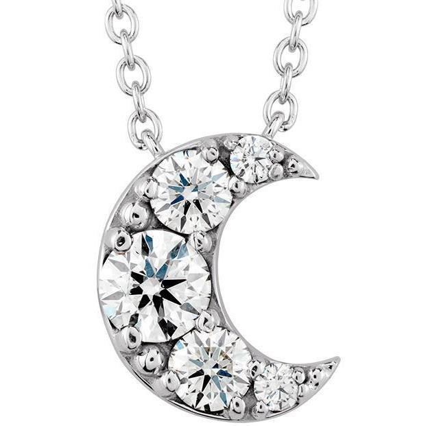 Rond Geslepen Halve Maan Echt Diamanten Hanger Ketting 2,30 Karaat Witgoud 14K