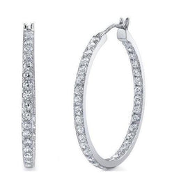 Rond Geslepen Sprankelende 4.10 karaat Echt Diamanten Hoepel Oorbellen Wit Goud