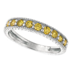 Ronde 0,45 karaat gele saffier ringband wit goud 14K