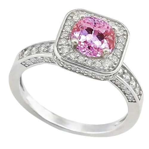 Ronde 11.25 ct roze kunziet met diamanten ring goud wit - harrychadent.nl