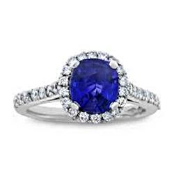 Ronde 2.50 karaat blauwe saffier met diamanten ring wit goud 14K