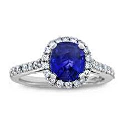 Ronde 2.50 karaat blauwe saffier met diamanten ring wit goud 14K - harrychadent.nl